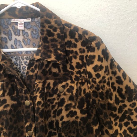 M Collection Leopard Print 3/4 Sleeve Blouse - Picture 8 of 16